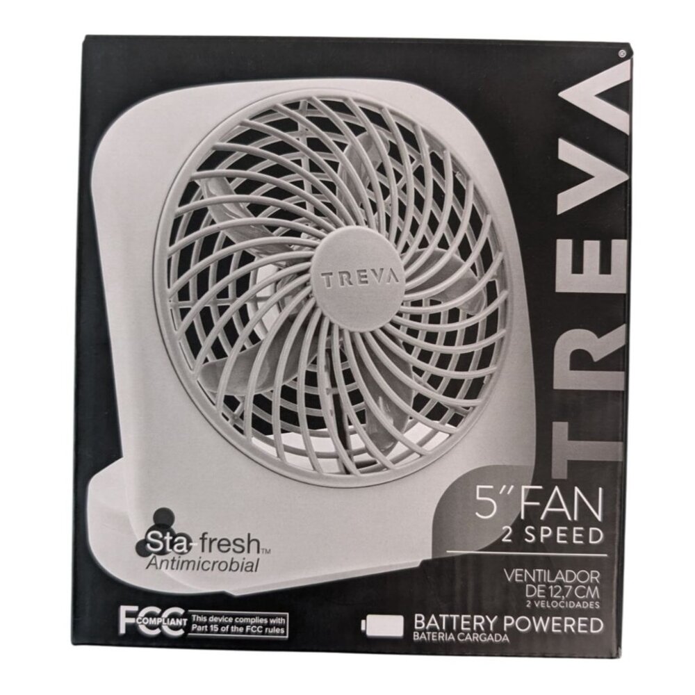 Treva 5" 2-Speed Portable Battery-Powered Fan With Adjustable Tilt & Sta-Fresh A